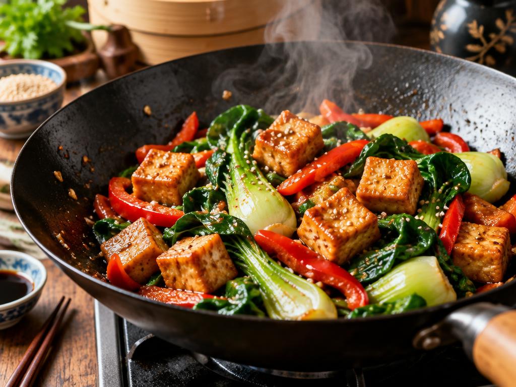 Tofu Sauté aux Poivrons Rouges & Pak Choï