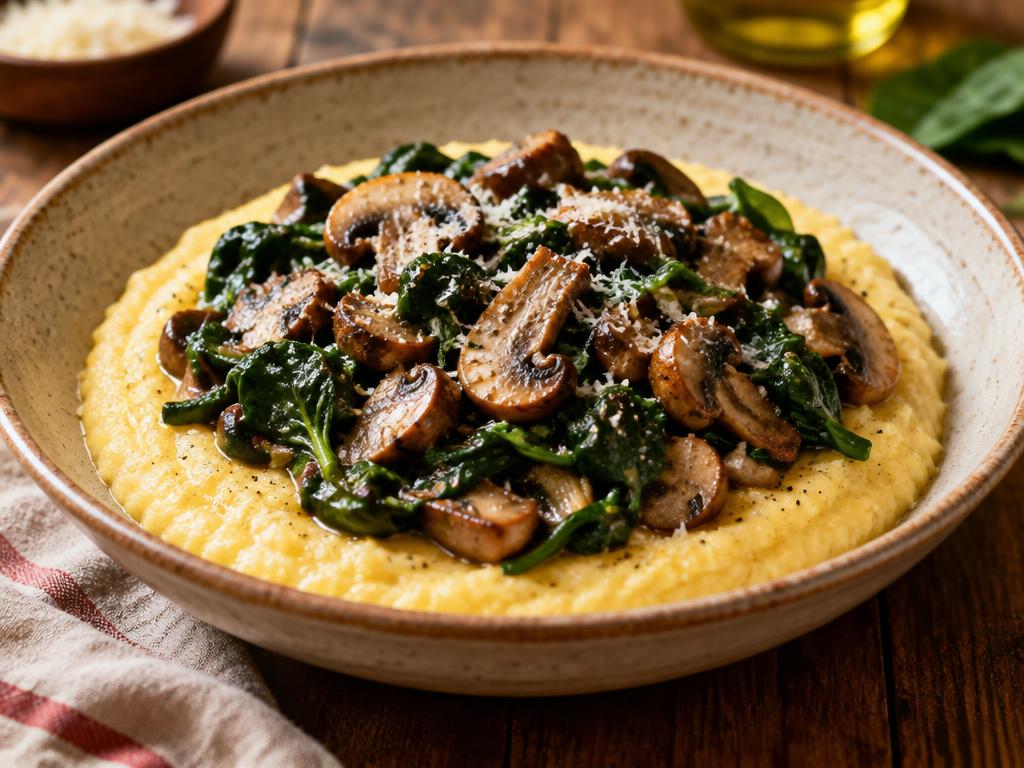 Polenta Crémeuse aux Champignons & Épinards