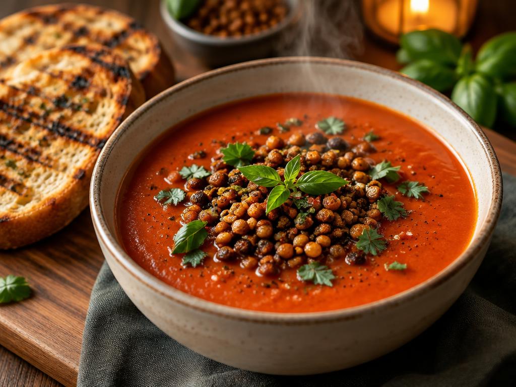 Soupe de Tomate aux Lentilles Grillées