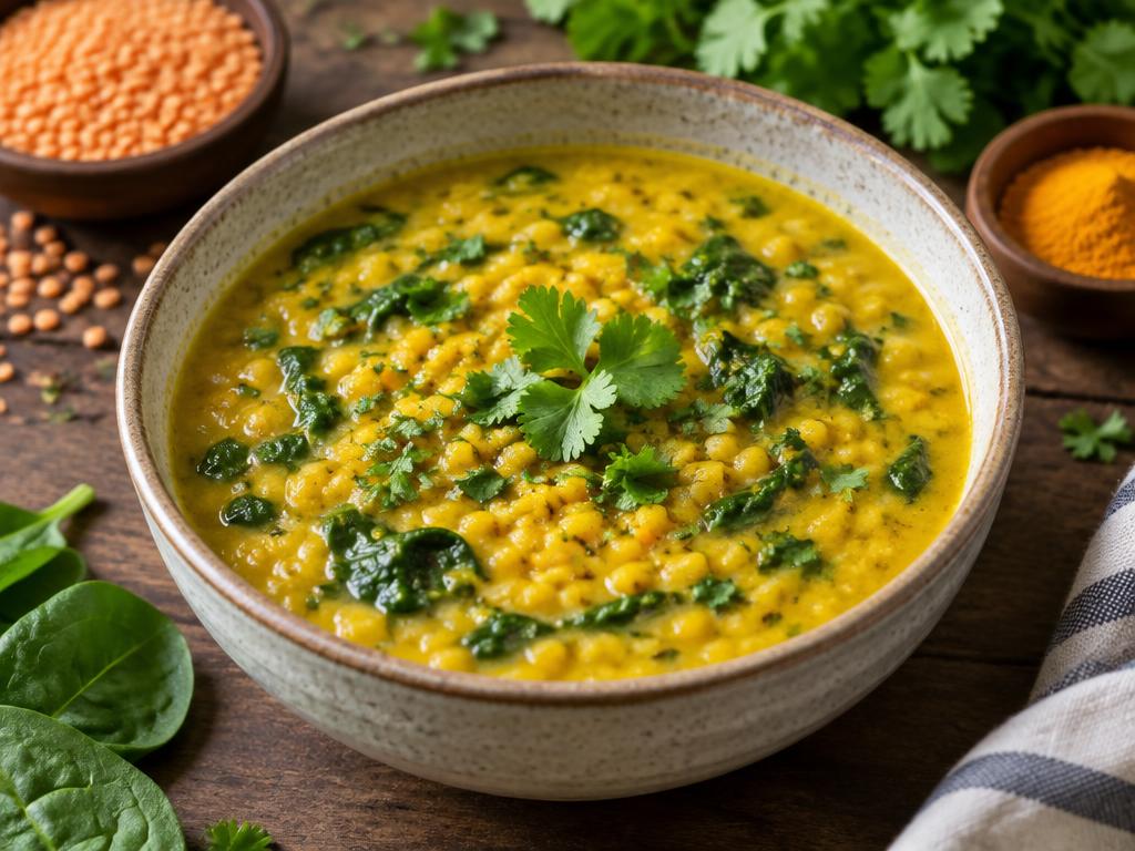 Dahl de Lentilles Corail aux Épinards