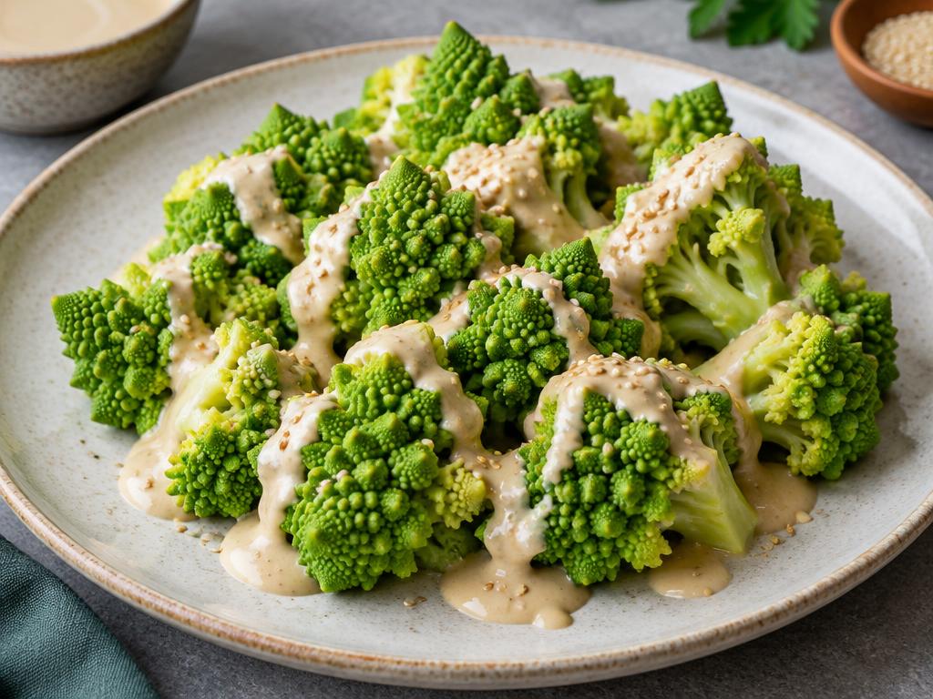 Romanesco vapeur, sauce tahini